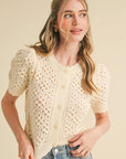 Cropped Pointelle Button Down Sweater Cardigan