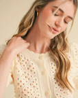 Cropped Pointelle Button Down Sweater Cardigan