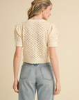 Cropped Pointelle Button Down Sweater Cardigan