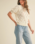 Pointelle Knit Sweater with Floral Embroidery
