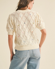Pointelle Knit Sweater with Floral Embroidery