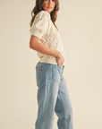 Pointelle Knit Sweater with Floral Embroidery