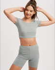 Sage Relax Ribbed Biker Lounge Set