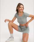 Sage Relax Ribbed Biker Lounge Set