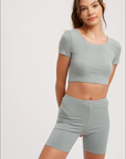 Sage Relax Ribbed Biker Lounge Set