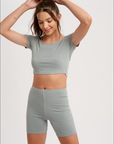 Sage Relax Ribbed Biker Lounge Set