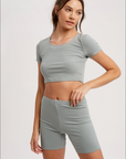 Sage Relax Ribbed Biker Lounge Set