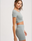 Sage Relax Ribbed Biker Lounge Set