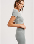 Sage Relax Ribbed Biker Lounge Set