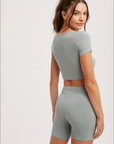Sage Relax Ribbed Biker Lounge Set