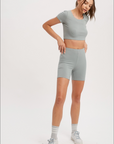 Sage Relax Ribbed Biker Lounge Set