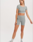 Sage Relax Ribbed Biker Lounge Set