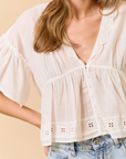 V-Neck Blouse with Trim Detail