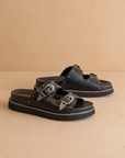 The Effie | Black Double Western Buckle Slides