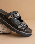 The Effie | Black Double Western Buckle Slides