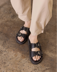 The Effie | Black Double Western Buckle Slides