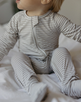 Taupe Double Stripe Bamboo Romper