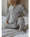 Taupe Double Stripe Bamboo Romper