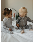 Taupe Double Stripe Bamboo Romper