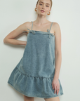Denim Strap Dress with Ribbon