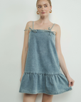 Denim Strap Dress with Ribbon