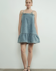 Denim Strap Dress with Ribbon