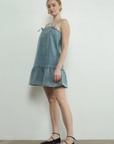 Denim Strap Dress with Ribbon