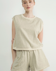 Washed Terry Sleevelss Top and Shorts Beige or Blue