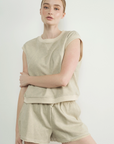 Washed Terry Sleevelss Top and Shorts Beige or Blue