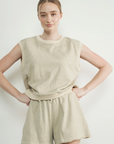 Washed Terry Sleevelss Top and Shorts Beige or Blue