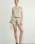 Washed Terry Sleevelss Top and Shorts Beige or Blue