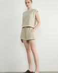 Washed Terry Sleevelss Top and Shorts Beige or Blue