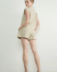 Washed Terry Sleevelss Top and Shorts Beige or Blue