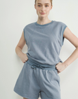 Washed Terry Sleevelss Top and Shorts Beige or Blue