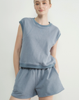 Washed Terry Sleevelss Top and Shorts Beige or Blue
