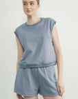 Washed Terry Sleevelss Top and Shorts Beige or Blue