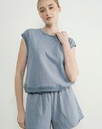 Washed Terry Sleevelss Top and Shorts Beige or Blue