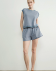 Washed Terry Sleevelss Top and Shorts Beige or Blue
