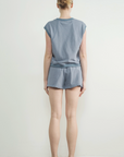 Washed Terry Sleevelss Top and Shorts Beige or Blue
