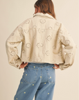 Eyelet Twill Cropped Trucker Jacket