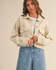 Eyelet Twill Cropped Trucker Jacket