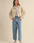 Eyelet Twill Cropped Trucker Jacket