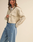 Eyelet Twill Cropped Trucker Jacket