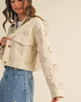 Eyelet Twill Cropped Trucker Jacket