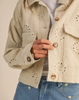 Eyelet Twill Cropped Trucker Jacket