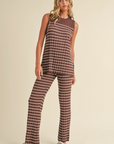 Sleeveless Striped Sweater Knit Top and Pants Set