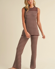 Sleeveless Striped Sweater Knit Top and Pants Set