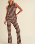 Sleeveless Striped Sweater Knit Top and Pants Set