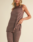 Sleeveless Striped Sweater Knit Top and Pants Set