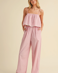 Striped Poplin Cropped Cami and Pants Set
